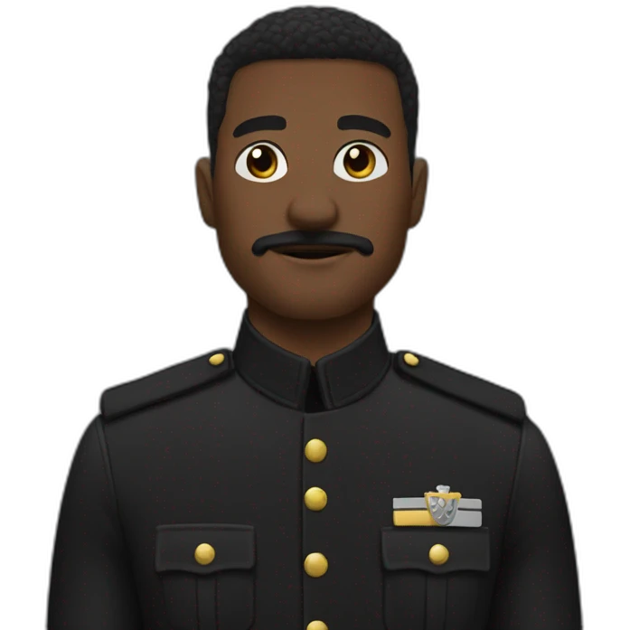 black man with undercut and a mustache style snot brake in black uniform emoji