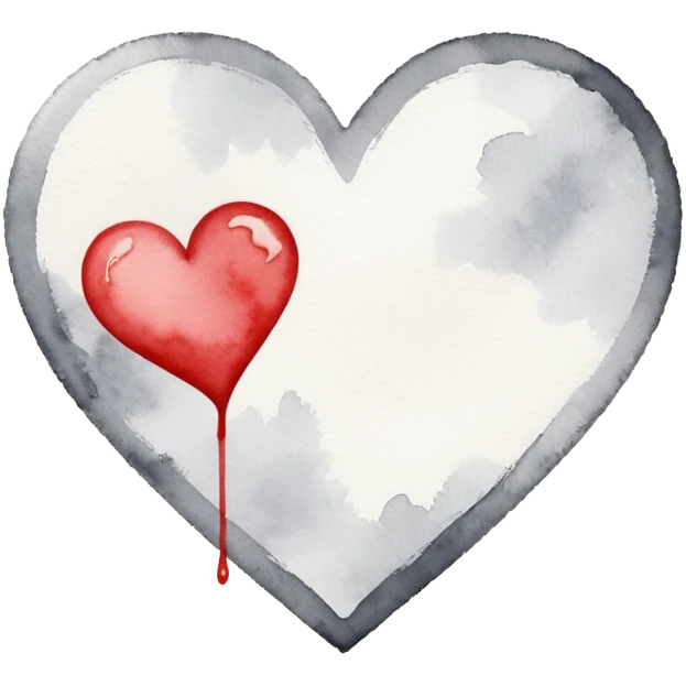 minimalist watercolor heart icon, monochromatic silver washes, soft bleeding edges, on textured white paper, serene and emotional, perfect for app icon, transparent background, flat lay --style raw --stylize 150 emoji