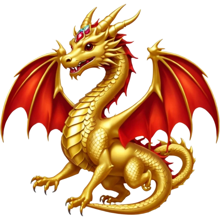Golden Dragon with wings crest/brosch in a circle with red gems emoji