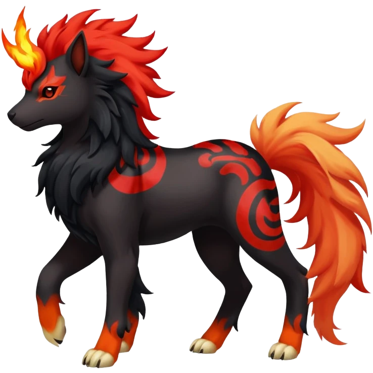 Shiny Exotic Gothic Rapidash-Houndoom-Arcanine-Pokémon-Fakémon-hybrid-creature emoji
