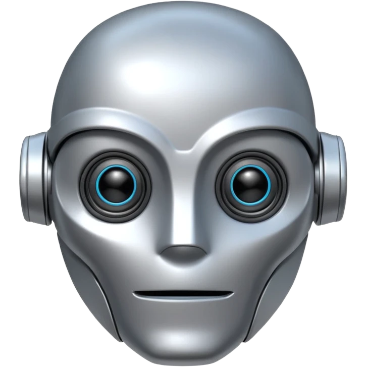robot head inspired by The Wild Robot movie, focus on eyes and faceplate, metallic, clean emoji