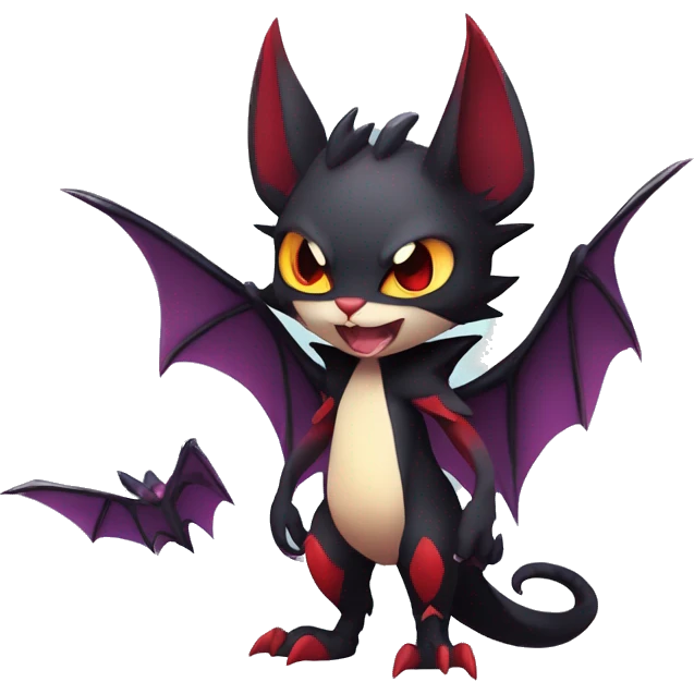  Anthro Kawaii Edgy Cool Vampiric Demonic Beautiful Noivern-Litten with big Bat Ears full body emoji