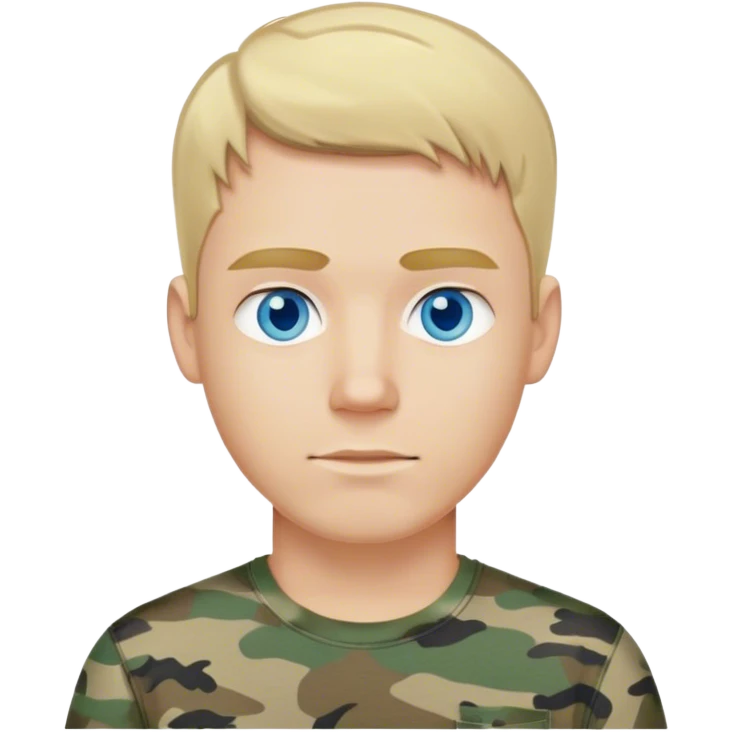 Blonde hair blue eyed white guy in casual camouflage T shirt  emoji