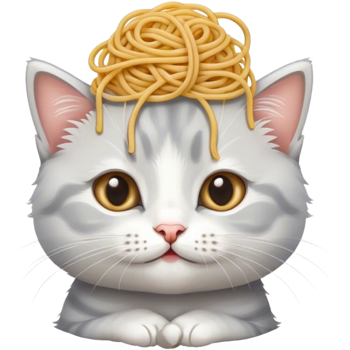 white and gray kitten with spaghetti on its head emoji