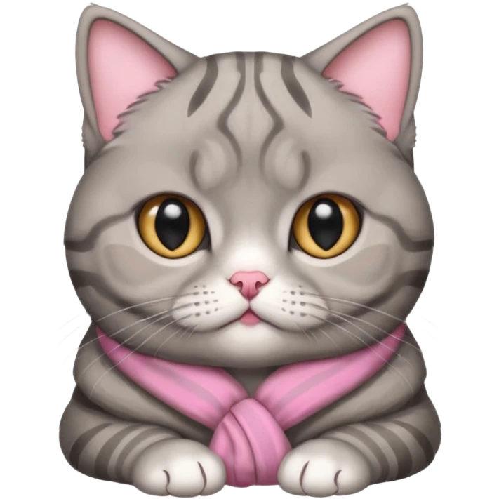 A grey striped Scotch fold with folded ears, a cute cat emoji