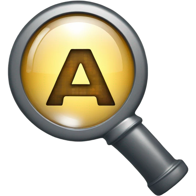 a magnifying glass. Inside the circular lens a pixelated letter 'A' emoji