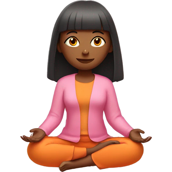 girl with orange shoulder straight lenght and bangs in pink clothes sitting in meditation emoji
