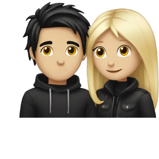 Emo couple hugging  guy with emo hair black lip rings hair and girl with blonde hair emoji