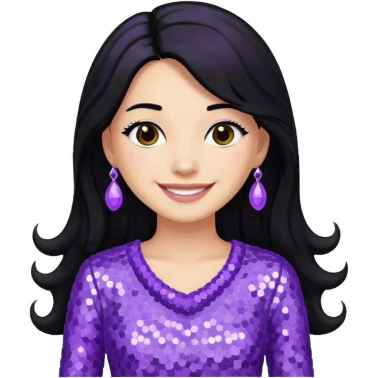 Esther from The Bible with long black hair, lavender sequin outfit emoji