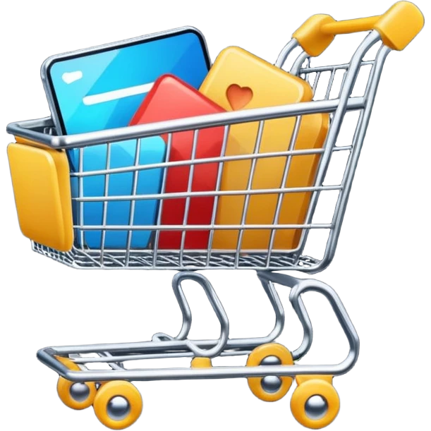 Digital shopping cart filled with online products, clean minimal UI design, smooth motion graphics animation, floating icons, modern style, dark background, cinematic lighting, seamless loop. emoji