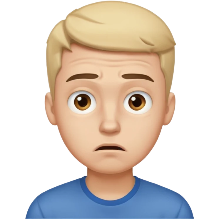 make an emoji of a (young person it has to be like very very confused, disgusted, make the eyebrows very expressive, make the face like he was asking a quiesfion and not getting the answer he wants, male his face TIRED emoji