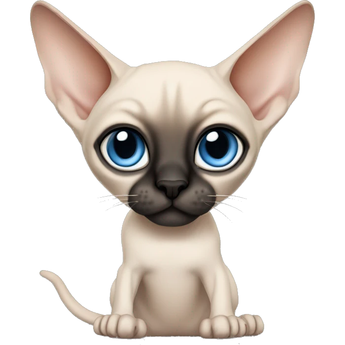 Siamese Sphynx  cat with blue eyes, full body, black nose ears and tail emoji