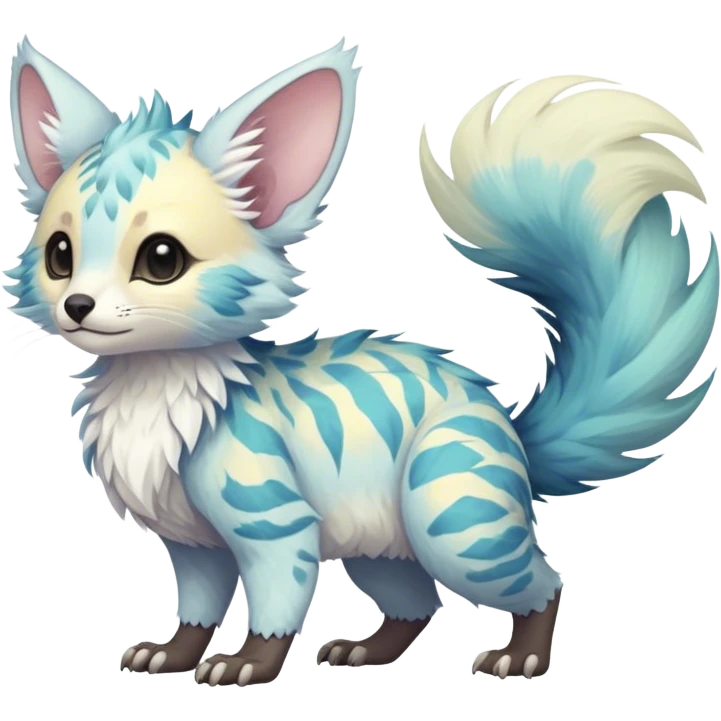 Feral Rare Fantasy pastel tropical Vernid-Trico-species by LiLaiRa, random markings, tufted tail, tufted ears, full body emoji