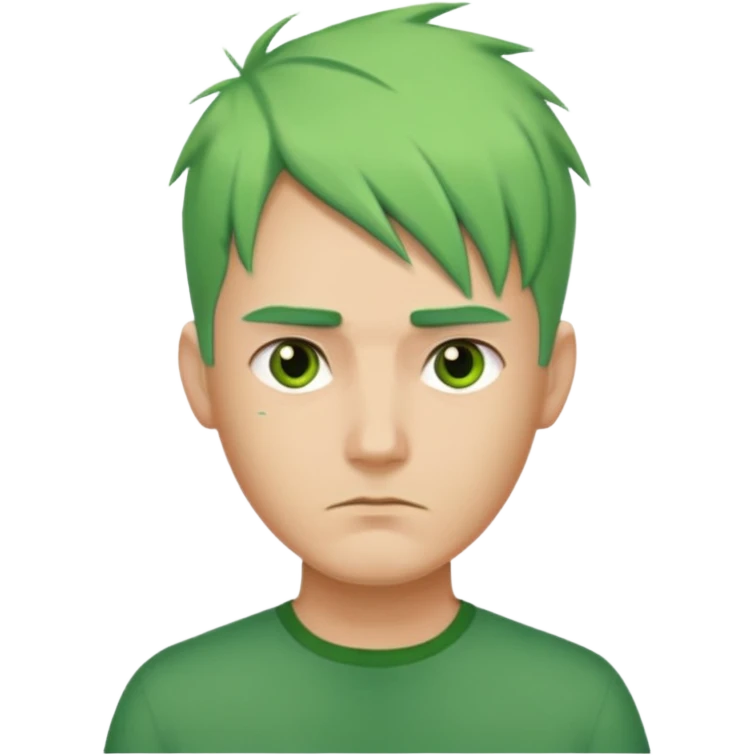 Man with Green Ponytail – green tied hair, calm serious face. emoji