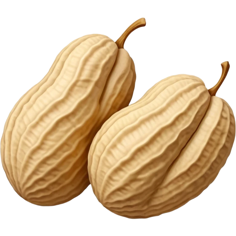 two or three whole peanuts in rough beige textured shells with irregular oval shapes and natural ridges, one shell slightly open revealing smooth pale nuts inside, apple emoji style, soft lighting, subtle shadows, transparent background, emoji scale emoji