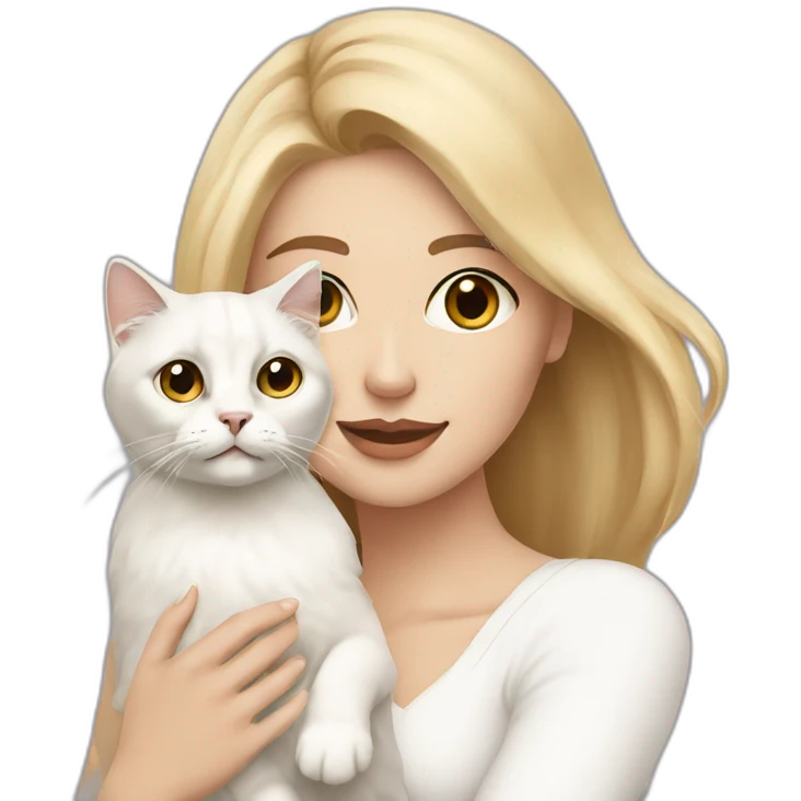 blonde woman with brown eyes holding a white persian cat emoji