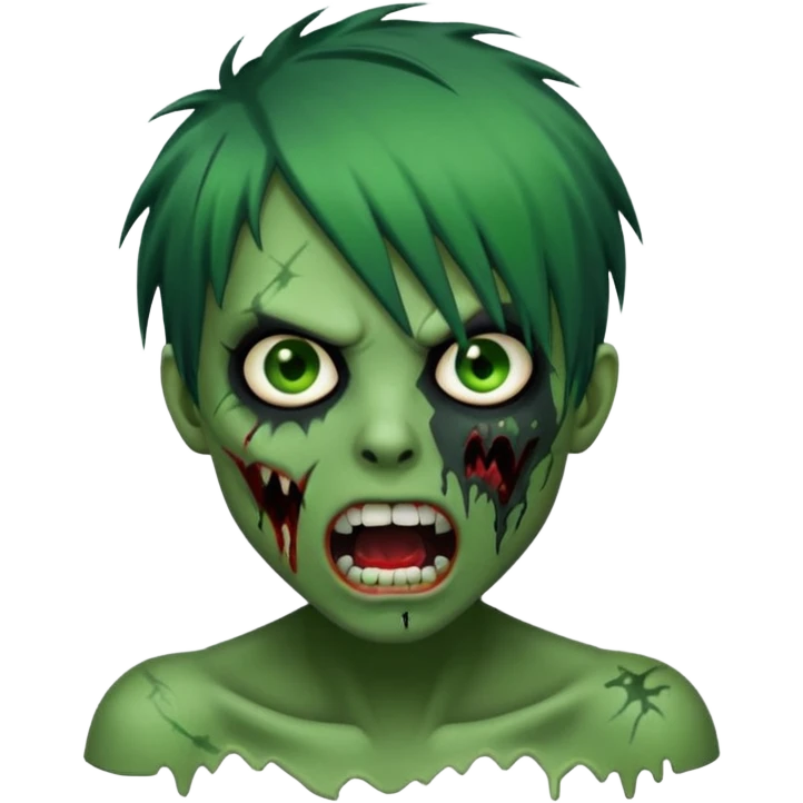  emo zombie black punk hairs green skin with cuts on face and open mouth with fluid coming out of mouth emoji