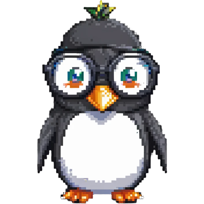cute penguin head with round glasses, smart looking emoji