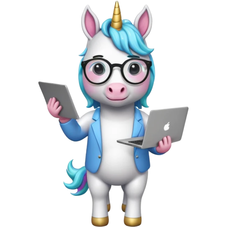 Unicorns holding laptop book
A full body of scholar unicorn wearing round glasses, holding a laptop. emoji