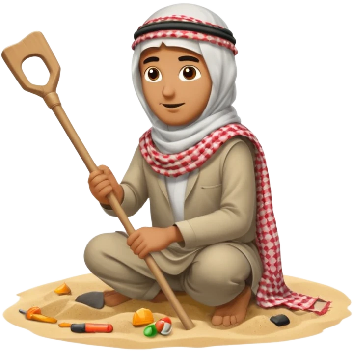 arab with stick looking for oil by banging stick in the sand emoji