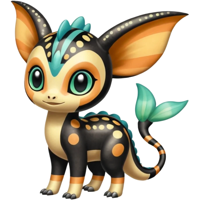 Colorful Exotic Striped Spotted Dotted dusted Glossy Shiny Meloetta-Vernid-Trico-Toothless-Kirby-Fakémon-creature-hybrid emoji