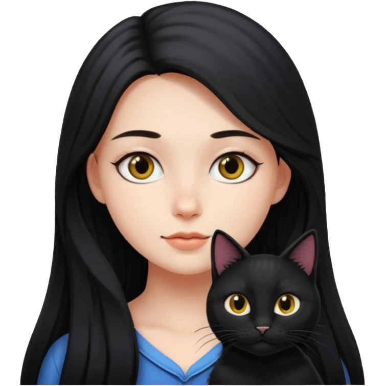 Long hair girl with black cat emoji