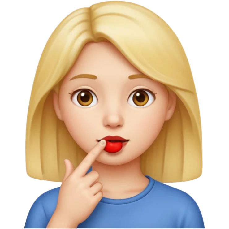 apple style emoji of a girl with a finger in her mouth, thoughtful look emoji