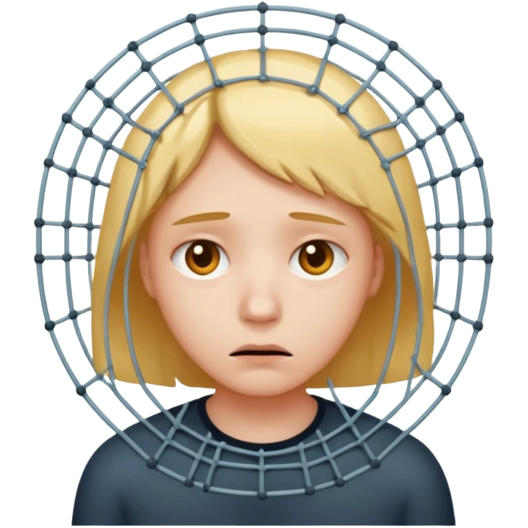 person trapped in algorism web with sad face emoji