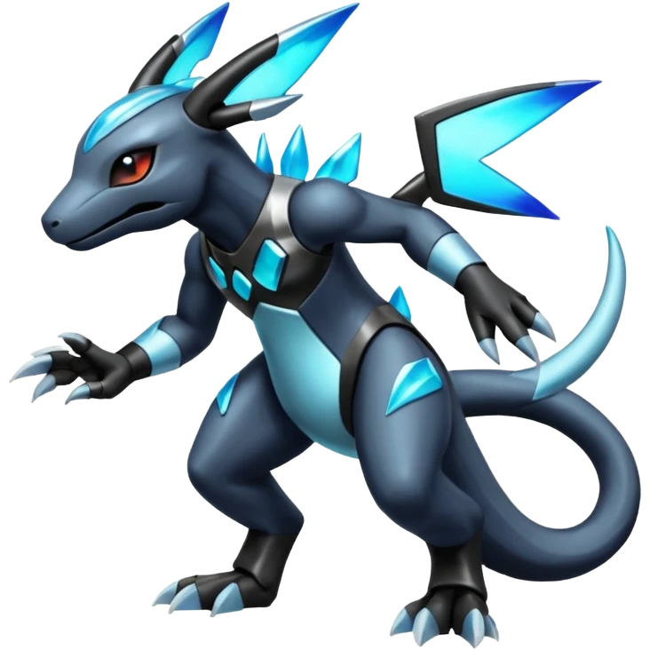 Shiny Futuristic Dusknoir-Salandit-Glaceon-Fakémon-hybrid-creature (full body)  emoji