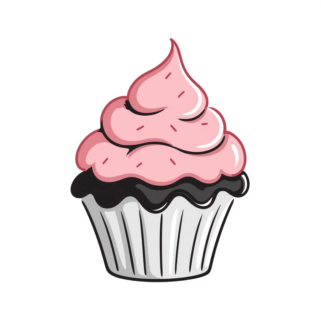 cupcake with pink icing, hand drawn doodle style emoji
