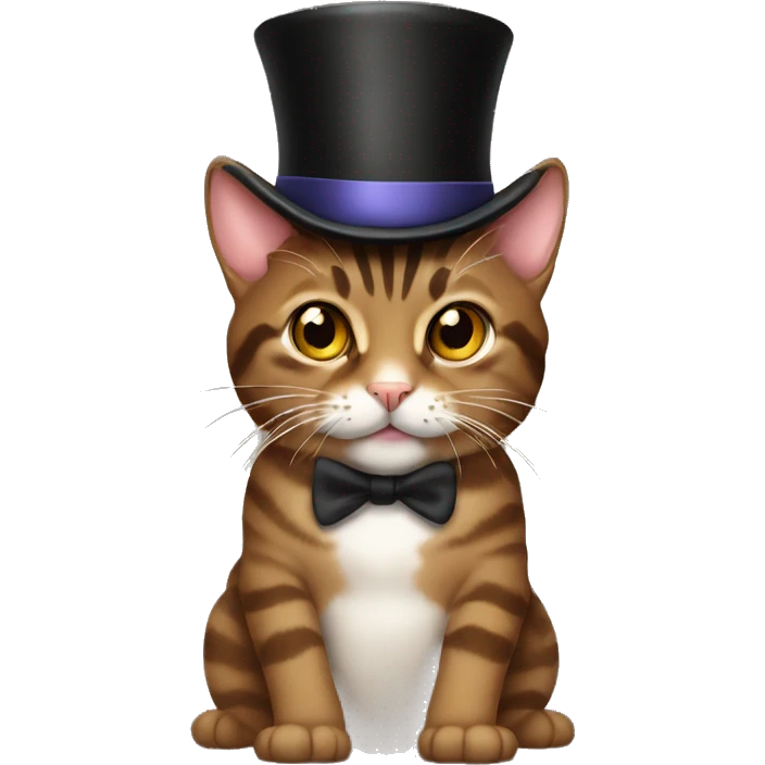 Brown tabby cat with top hat emoji