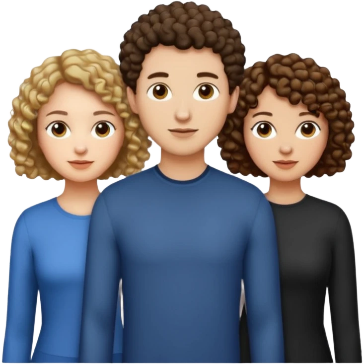Throuple with two women with curly short hair, man with short brown hair, one woman taller than the others emoji