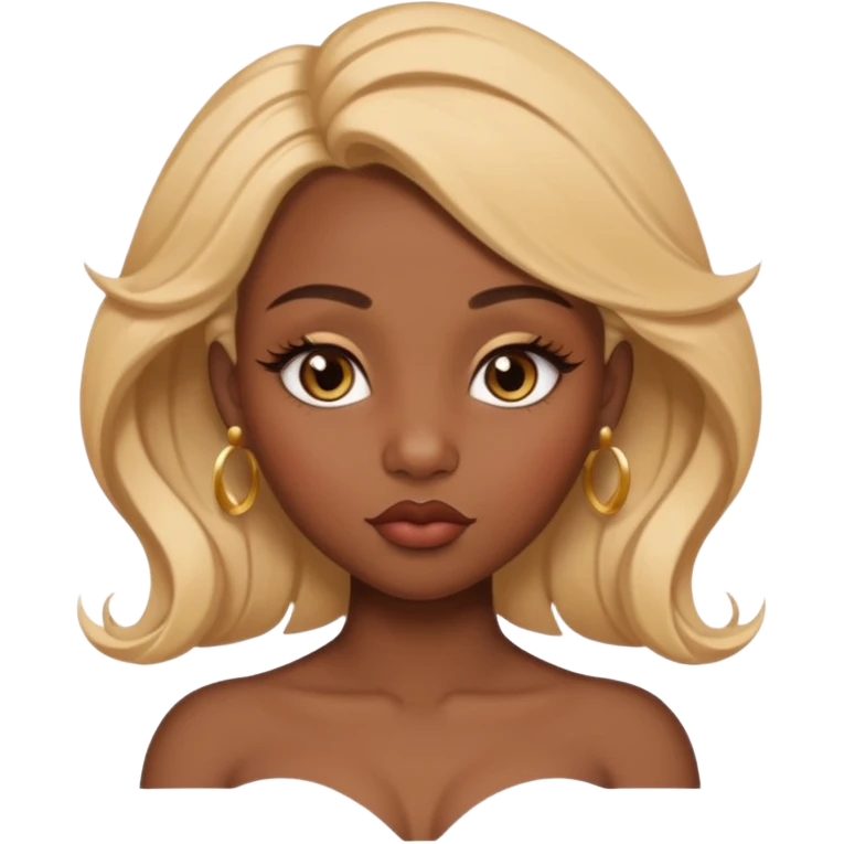 darkskin female with eyebrows that are naturally shaped and frame eyes well, eyes that are almond-shaped with defined lashes. nd lips are full with a defined cupid’s bow, add also a septum piercing that adds an edgy, stylish flair. a middle-part, honey blonde bust-down with laid baby hairs emoji