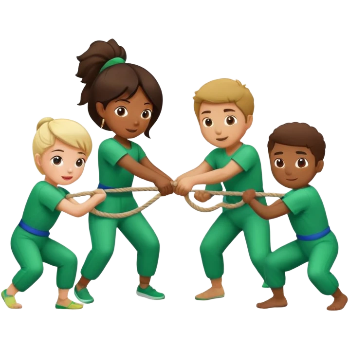 People in green jumpsuits playing tug-of-war emoji