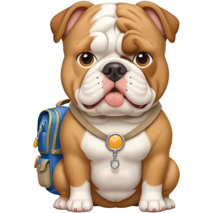 English bulldog tour guide with a whistle and a backpack emoji