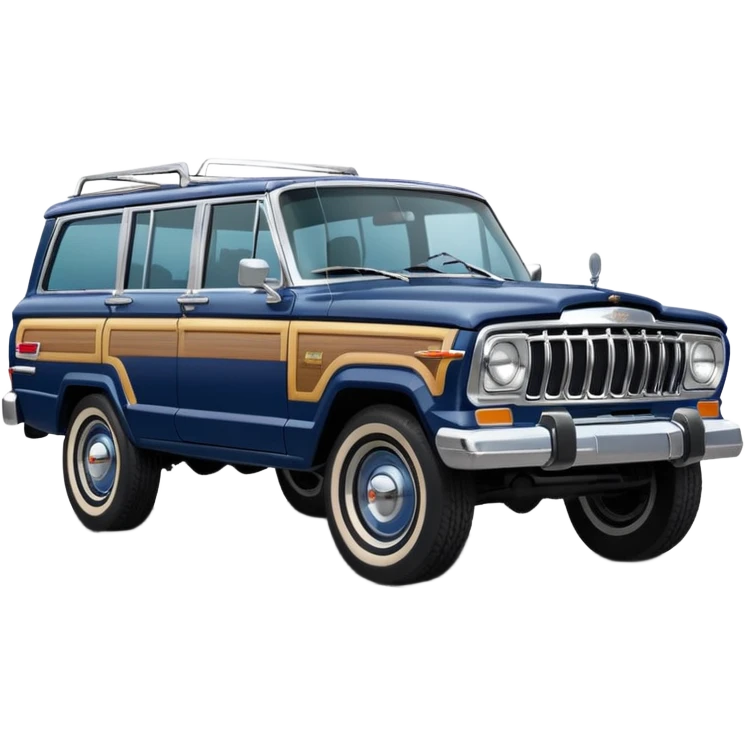 vintage navy blue jeep wagoneer suv (the hood turned to the right) emoji