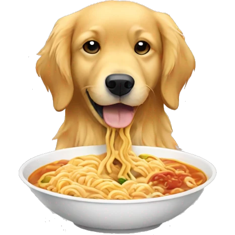 Golden retriever eating ramen emoji