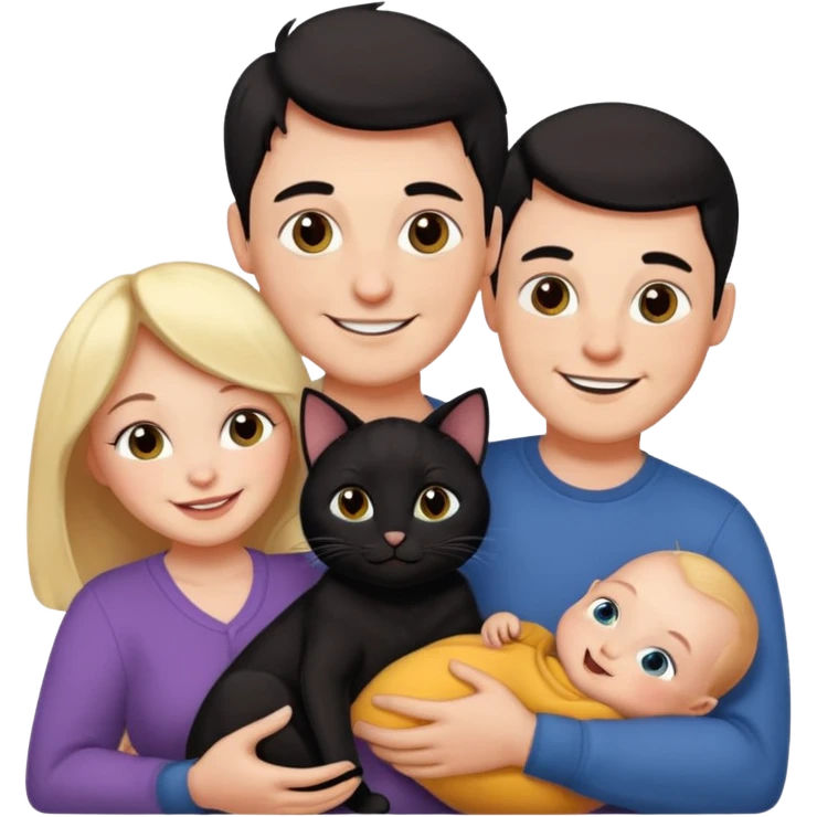 1 mom, 1 dad, 1 baby and 1 black cat emoji