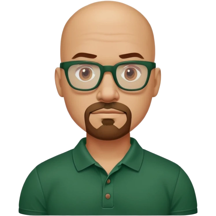muscular bald man with a red chin goatee, wearing a dark green polo shirt and dark green glasses emoji