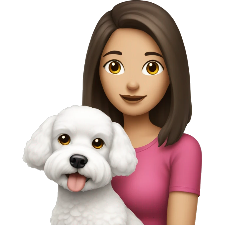 Brunette girl with a cute bichon dog  emoji