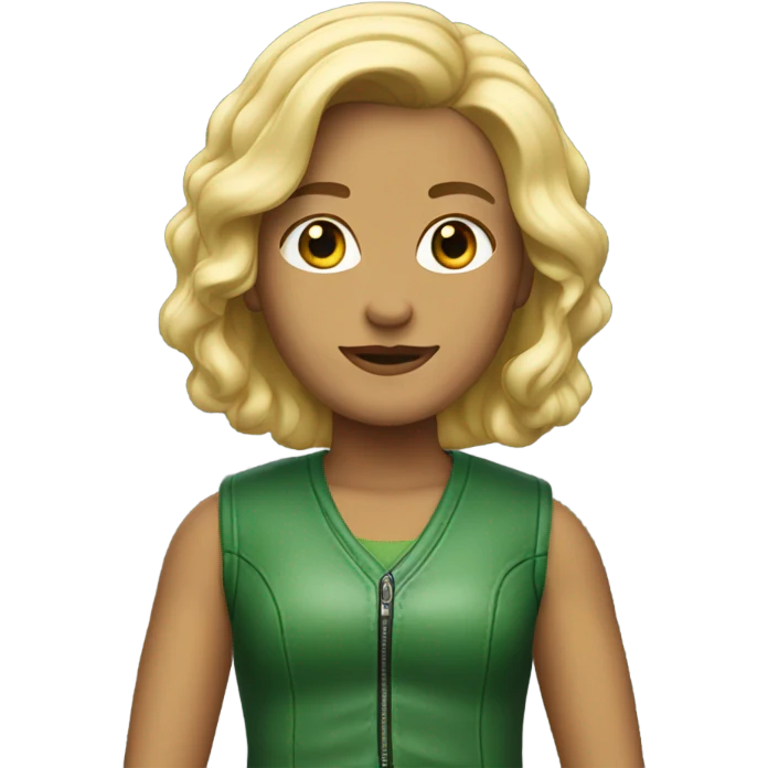 Blonde with medium length in a leather vest, green color emoji