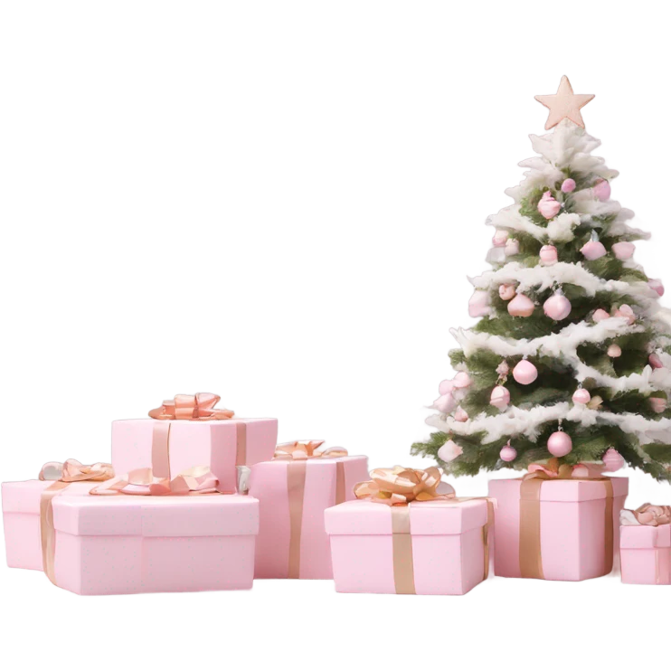 Light pink Christmas gifts under a white Christmas tree  emoji