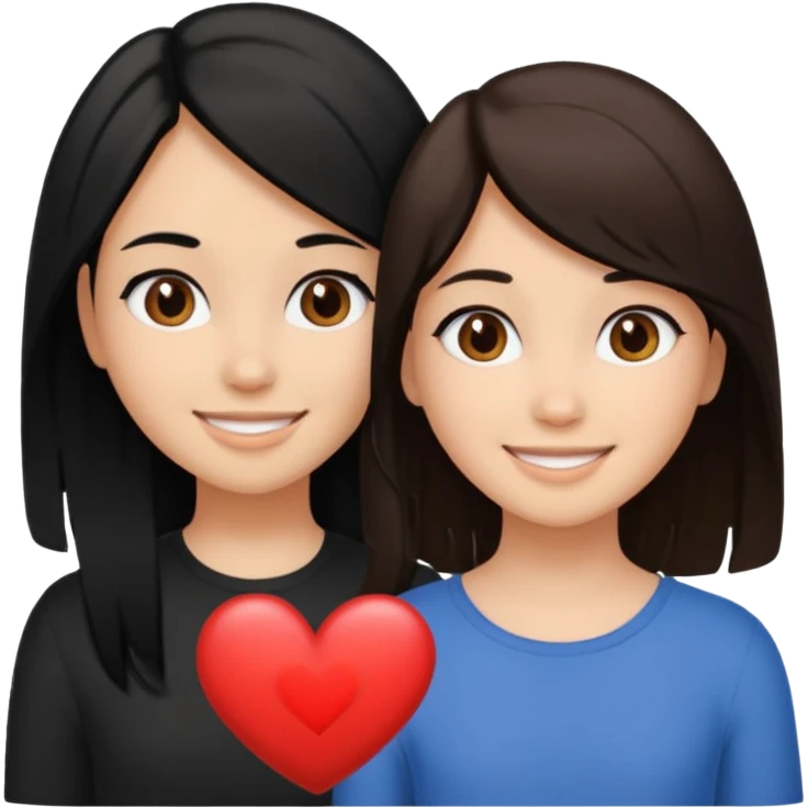 2 girls that have a heart one hair black the other brown  ( brown abd black) long hair one of them other short emoji