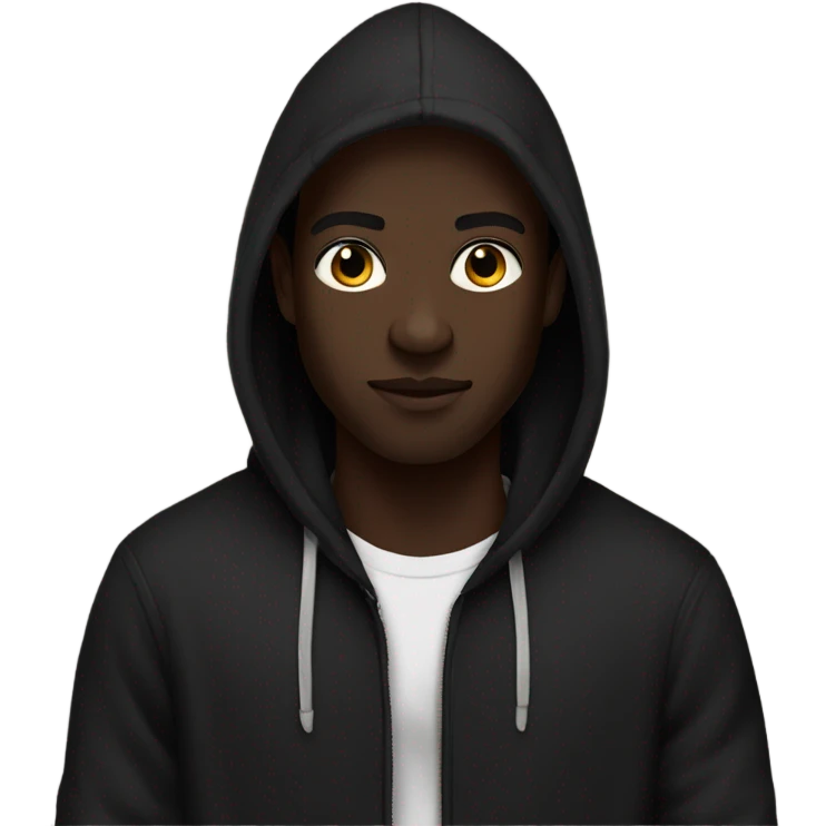 darkskin man wearing a black hoodie  emoji