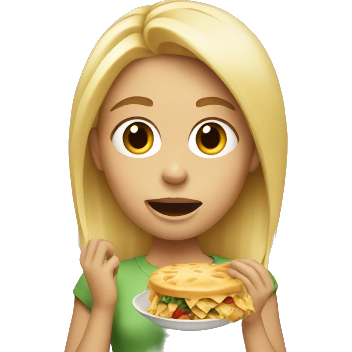 A blond girl eating food emoji