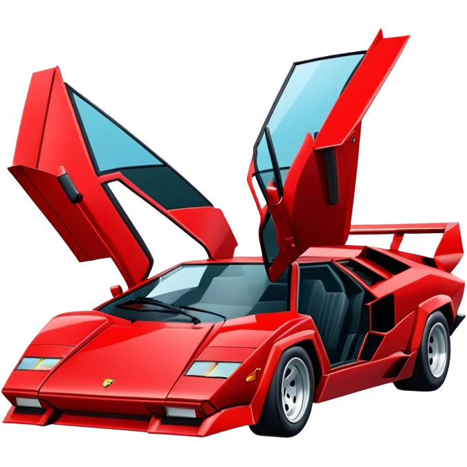 Red Lamborghini Countach sports car, iconic 80s supercar with angular design and scissor doors emoji