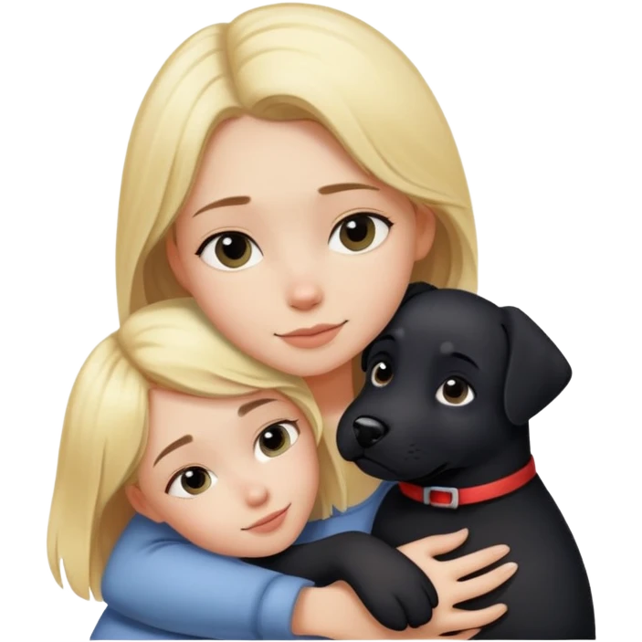 Black dog cuddling human girl with blonde hair emoji