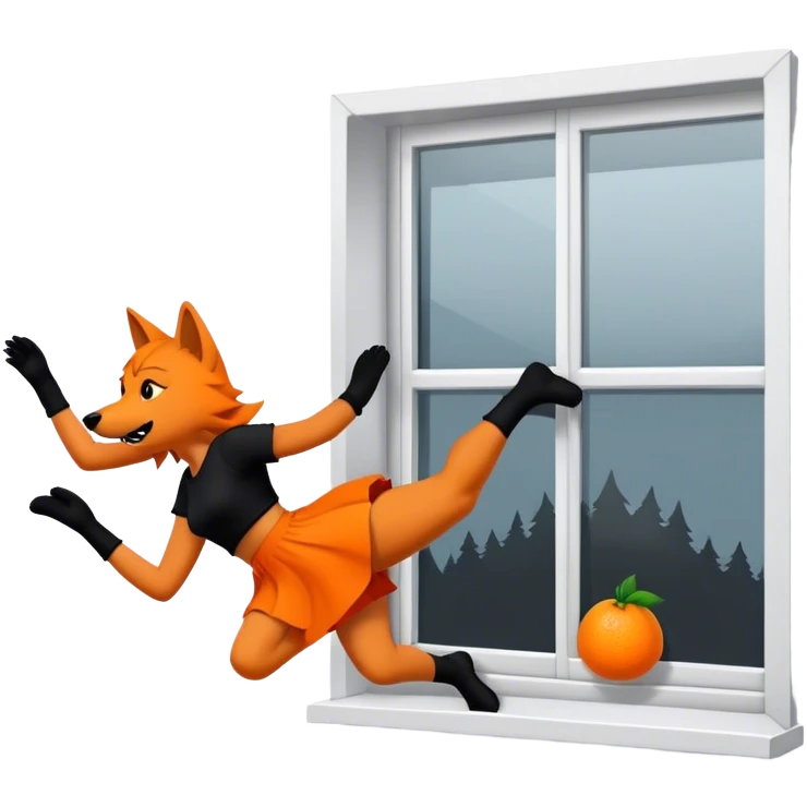 Orange and black wolf kicking a  little girl out the window  emoji