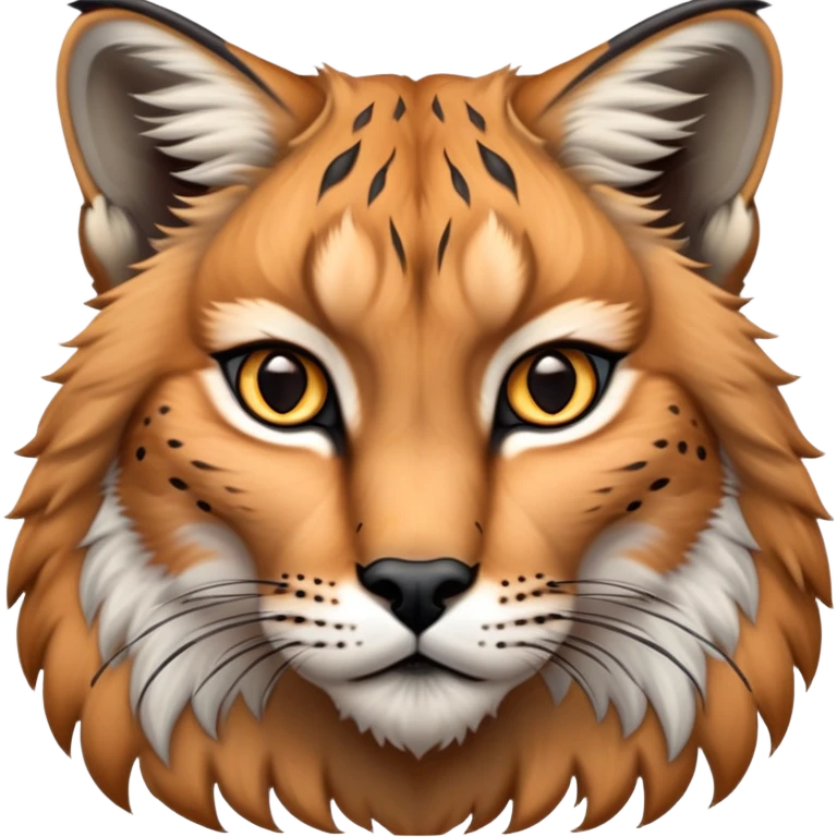 Cinematic-Noble realistic-Lynx-Portrait-Emoji – Poised and regal, with a strong, agile build and a strikingly patterned fur of warm tawny fur accented by bold black ear tufts, deep-set, intelligent amber eyes, simplified yet sharp and sophisticated. zoomed out to show shoulders emoji