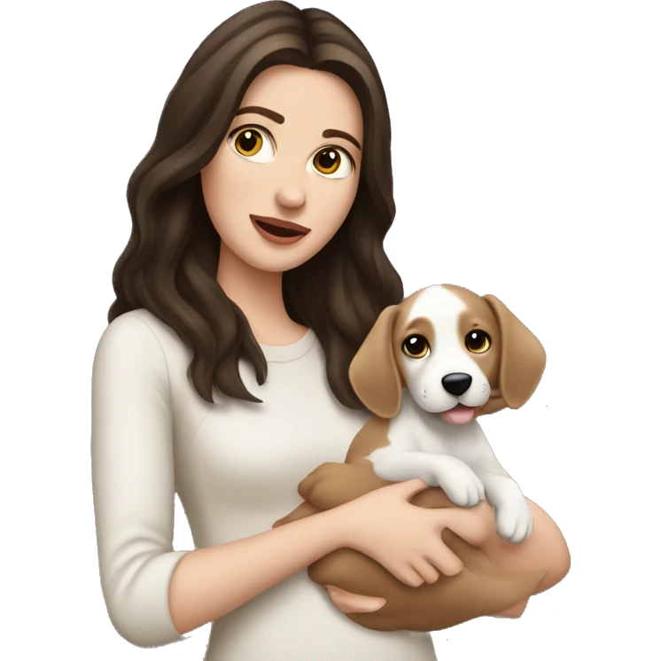 Pretty brunette pale woman holding puppy emoji